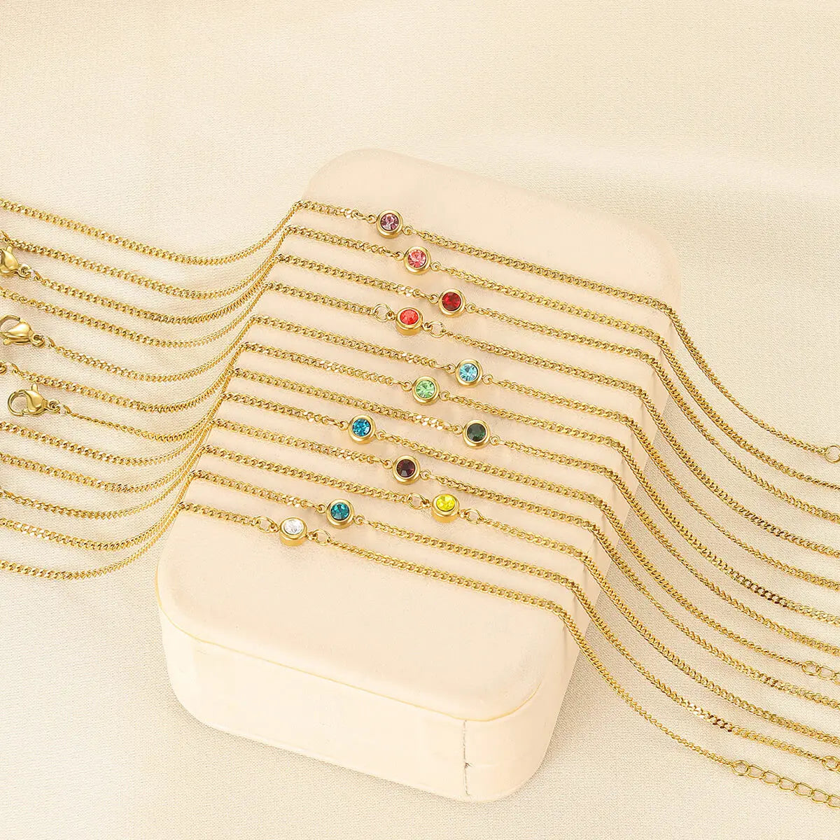 Water-Resistant Colorfast Summer Chain Anklets With Birthston For Women Fashion Gold Color Stainless Steel Feet Jewelry Beach