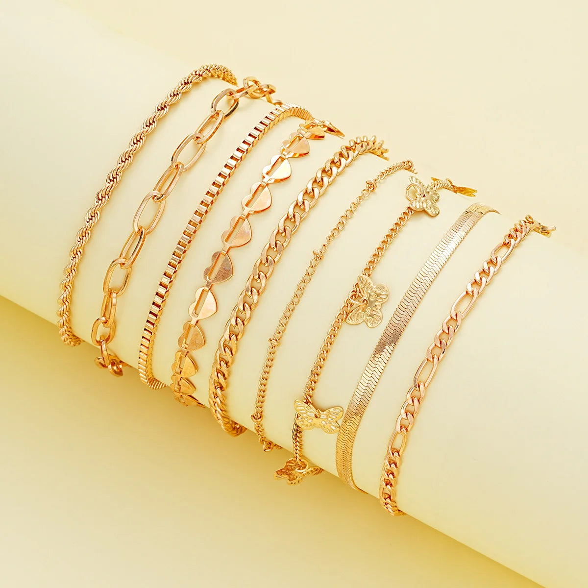 New European American Heart Butterfly Ankle Set for Women Bohemian Retro Beach Multi Bead Ankles Versatile Party Banquet Jewelry