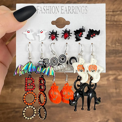 IFMIA Punk Fashion Black Spider Earrings Set for Women Girls Men Hip Hop Halloween Festival Skull Earring Christmas Jewelry Gift