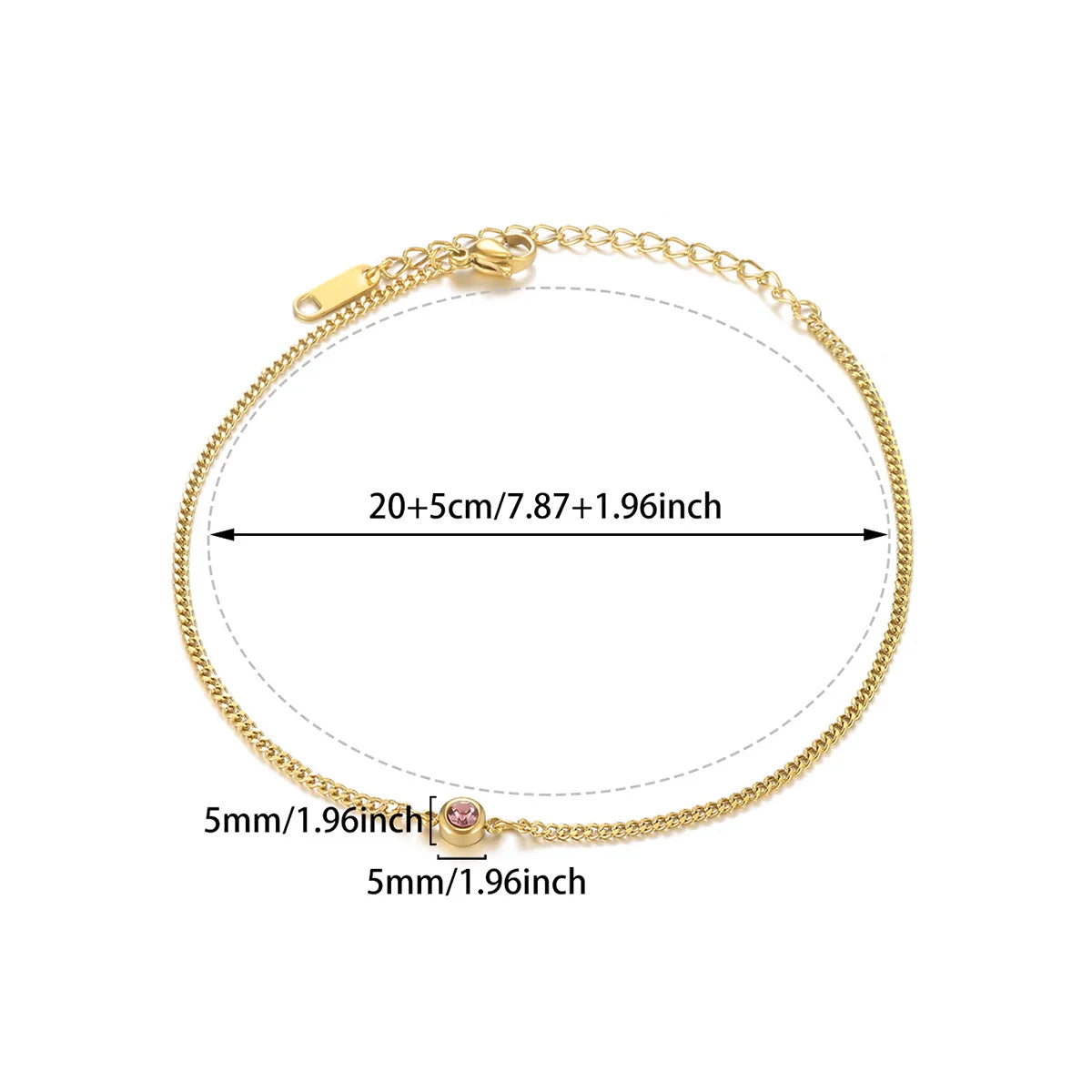 Water-Resistant Colorfast Summer Chain Anklets With Birthston For Women Fashion Gold Color Stainless Steel Feet Jewelry Beach