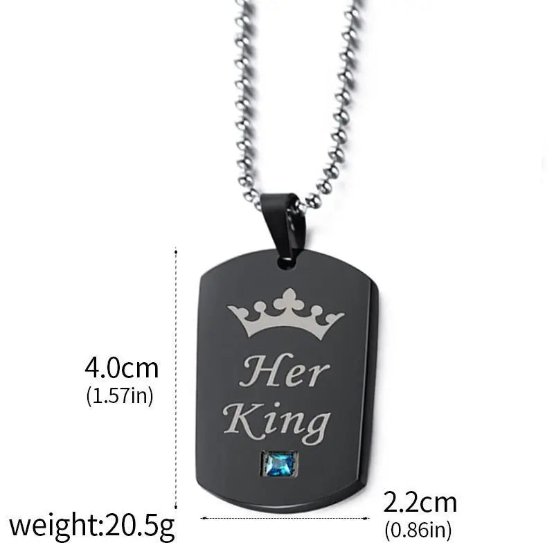 Her King & His Queen Couple Necklaces Lovers Pendant Fashion Crystal Jewelry for Women and Men Gifts