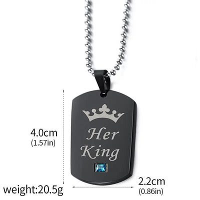 Her King & His Queen Couple Necklaces Lovers Pendant Fashion Crystal Jewelry for Women and Men Gifts