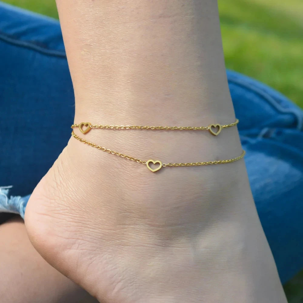 2024 Summer New Gold Color Anklets For Women Stainless Steel Firga Chain Feet Jewelry Layered Link Chain Accessory