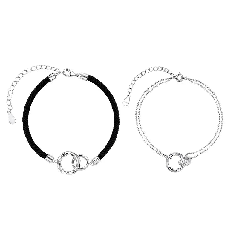 Exquisite couple bracelet with a pair of interlocking rings hand ropes for men women commemorate holidays birthday jewelry
