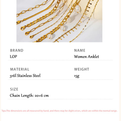 2024 Summer New Gold Color Anklets For Women Stainless Steel Firga Chain Feet Jewelry Layered Link Chain Accessory