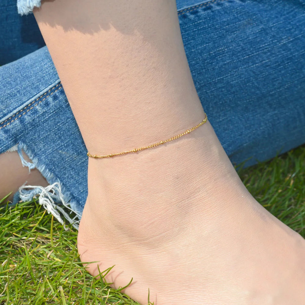 2024 Summer New Gold Color Anklets For Women Stainless Steel Firga Chain Feet Jewelry Layered Link Chain Accessory