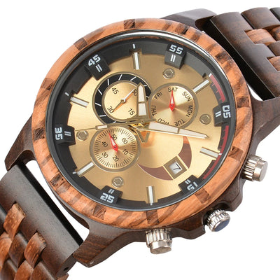 Wooden Wrist Watches For Men Fashion Quartz Wristwatches With Clock Date Week Timepieces Wood Wach Box for Him reloj hombre