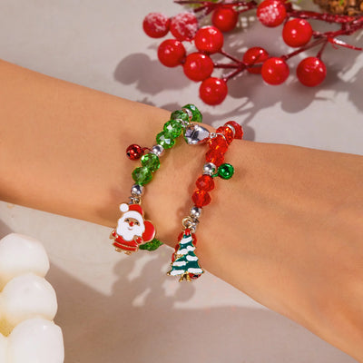 Simple Christmas Couples Bracelets for Women Men Sweet Red Green Crystal Beads Matching Bracelets Romantic Friendship Jewelry