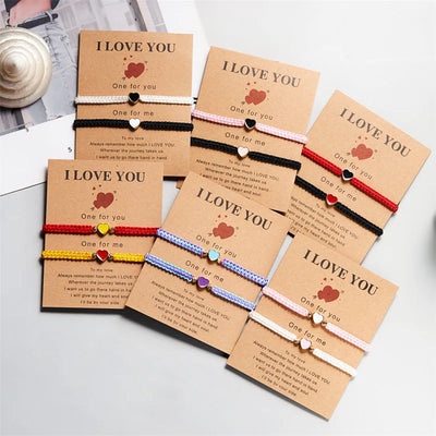 Set of 2 Colorful Heart Beaded Matching Bracelets for Couples Friendships Trendy Couple Bracelets Anniversary Valentines Gifts