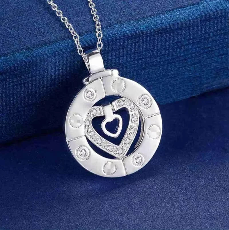 Couple Necklace 925 Silver Heart Circle Men & Women Love Gift Set Chain