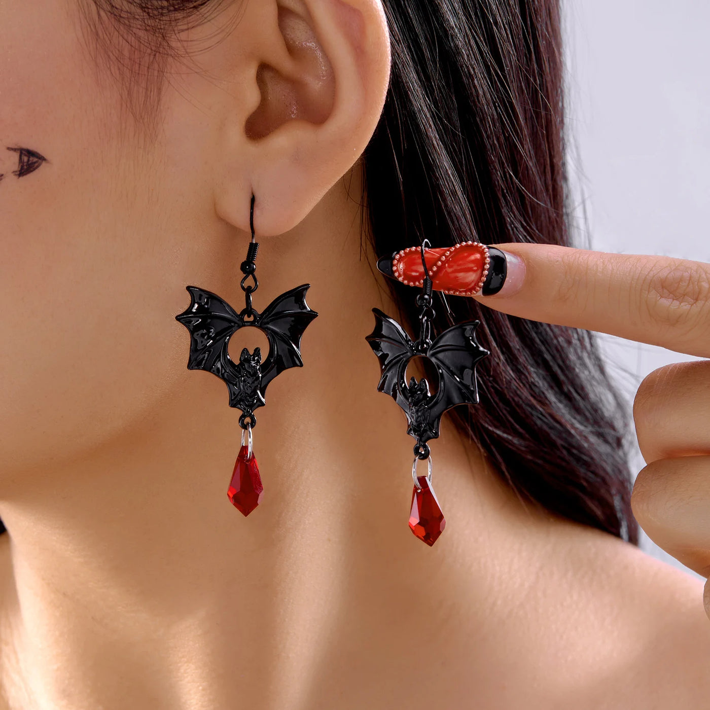 Classic Gothic Black Moon Star Tassel Crystal Earrings For Women Vintage Vampire Bat Water Drop Earring Halloween Charm Jewelry