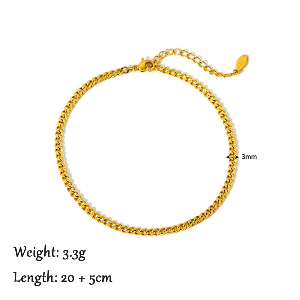 2024 Summer New Gold Color Anklets For Women Stainless Steel Firga Chain Feet Jewelry Layered Link Chain Accessory