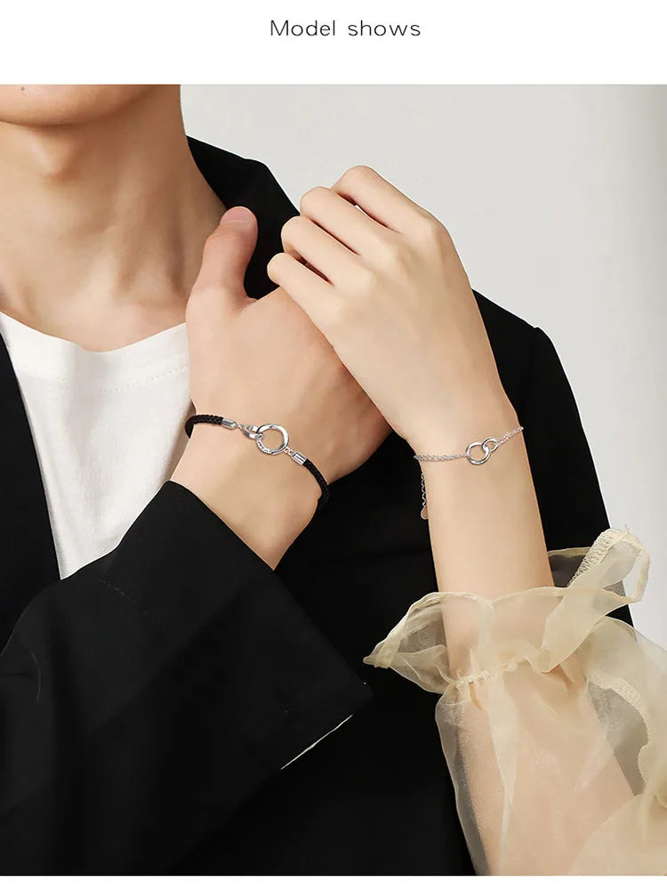 Exquisite couple bracelet with a pair of interlocking rings hand ropes for men women commemorate holidays birthday jewelry