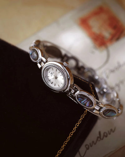 Watches For Woman Elegant Vintage Black Gold Shell Bracelet Ladies Small Dial Oval Quartz Dress Watch