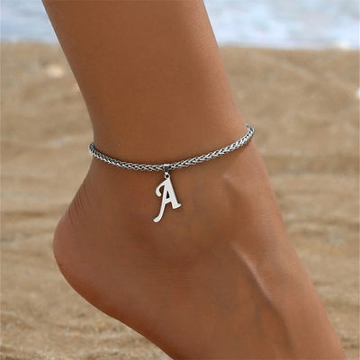 Simple 26 Letters A-Z Pendant Anklets For Women Stainless Steel Ankle Bracelet Chain Anklet Beach Jewelry Summer Accessories