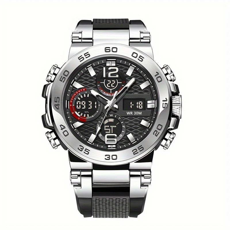 New Watches For Men Waterproof Clock Alarm Reloj Hombre LCD Dual Display Wristwatch Quartz Sports Mens Watch