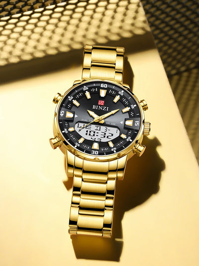 Men Watches 2025 Top Brand Luxury relogio masculino Gold Stainless Steel Band Wrist Watch For Male Clock Men Dual Display watch