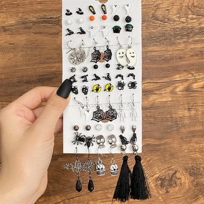 IFMIA Punk Fashion Black Spider Earrings Set for Women Girls Men Hip Hop Halloween Festival Skull Earring Christmas Jewelry Gift