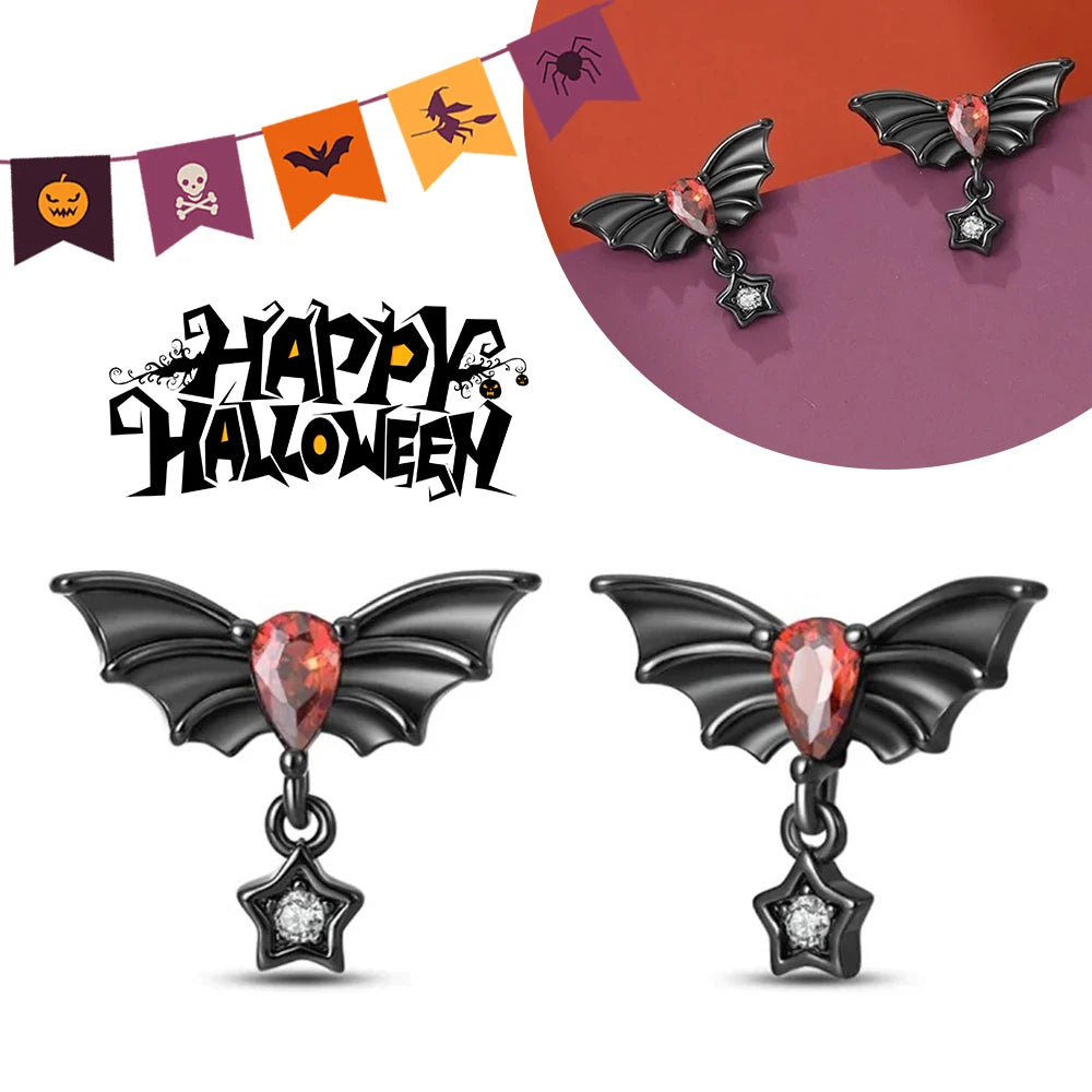 Halloween Party Cute Pumpkin Bat Ring Earrings 925 Silver Earrings For Women Punk Men's Earrings Fit Women Party Jewelry Gift