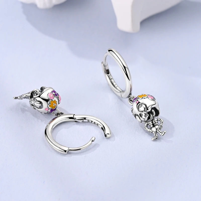 Amazing 925 Sterling Silver Black Spider & Shiny Bow Skull & Pumpkin Head Stud Earrings For Halloween Party Fine Jewelry Gift