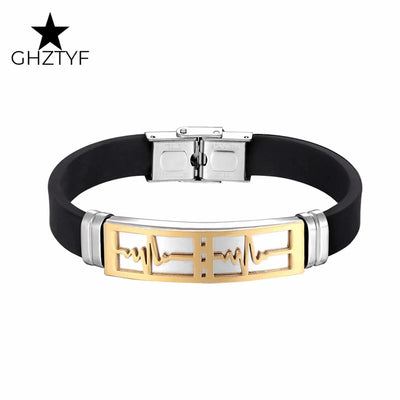 Couple Gifts Women Men Love Bracelets White Black Rubber Belt Stainless Steel Heartbeat Jewelry Accessories Girlfriend Boyfriend