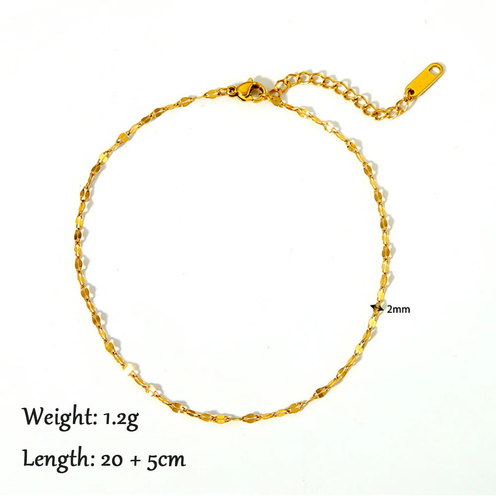 2024 Summer New Gold Color Anklets For Women Stainless Steel Firga Chain Feet Jewelry Layered Link Chain Accessory
