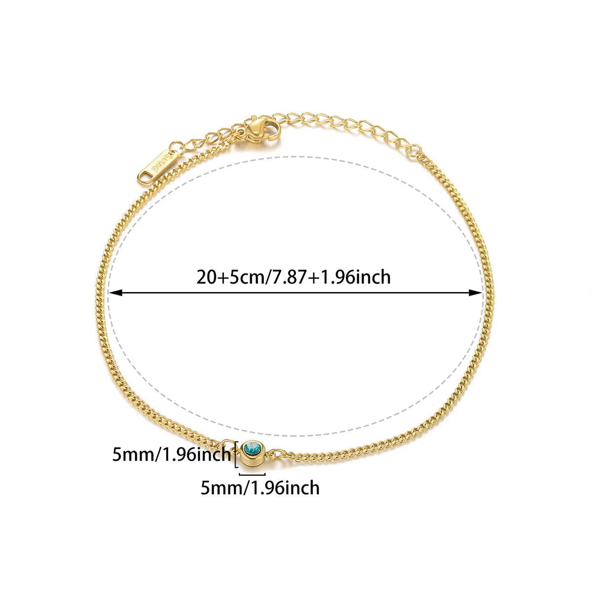 Water-Resistant Colorfast Summer Chain Anklets With Birthston For Women Fashion Gold Color Stainless Steel Feet Jewelry Beach