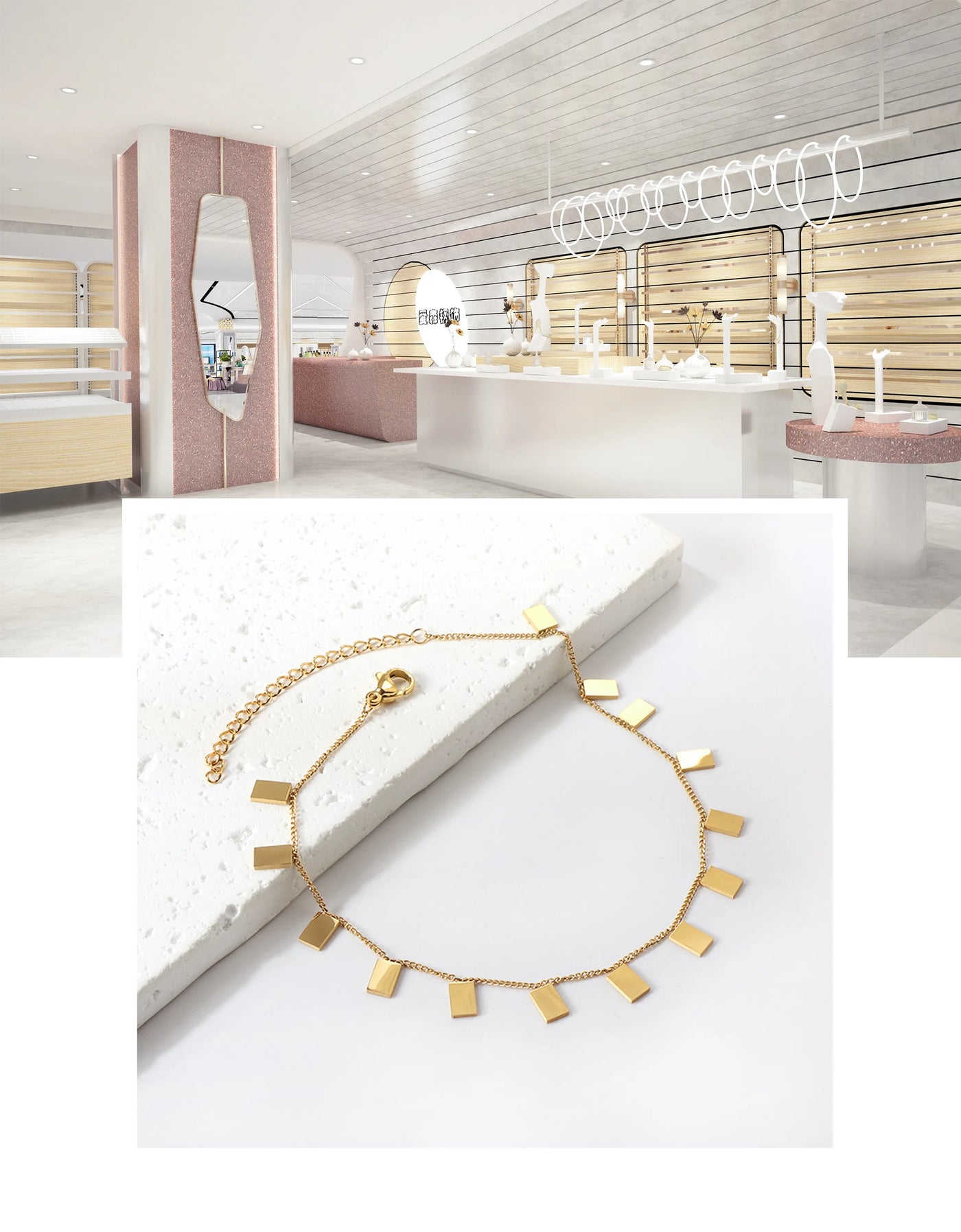 LUXUSTEEL Geometric Anklets for Women Rectangle Bracelet on Leg Stainless Steel Women's Chain Anklets Wedding Party Jewelry