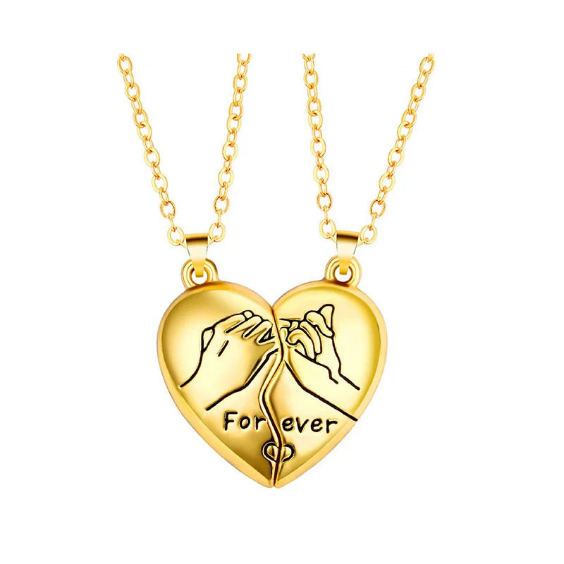 Romantic Couple Necklaces with Simple Original Design – Magnetic Collarbone Chains with Pull Hook Heart Pendant
