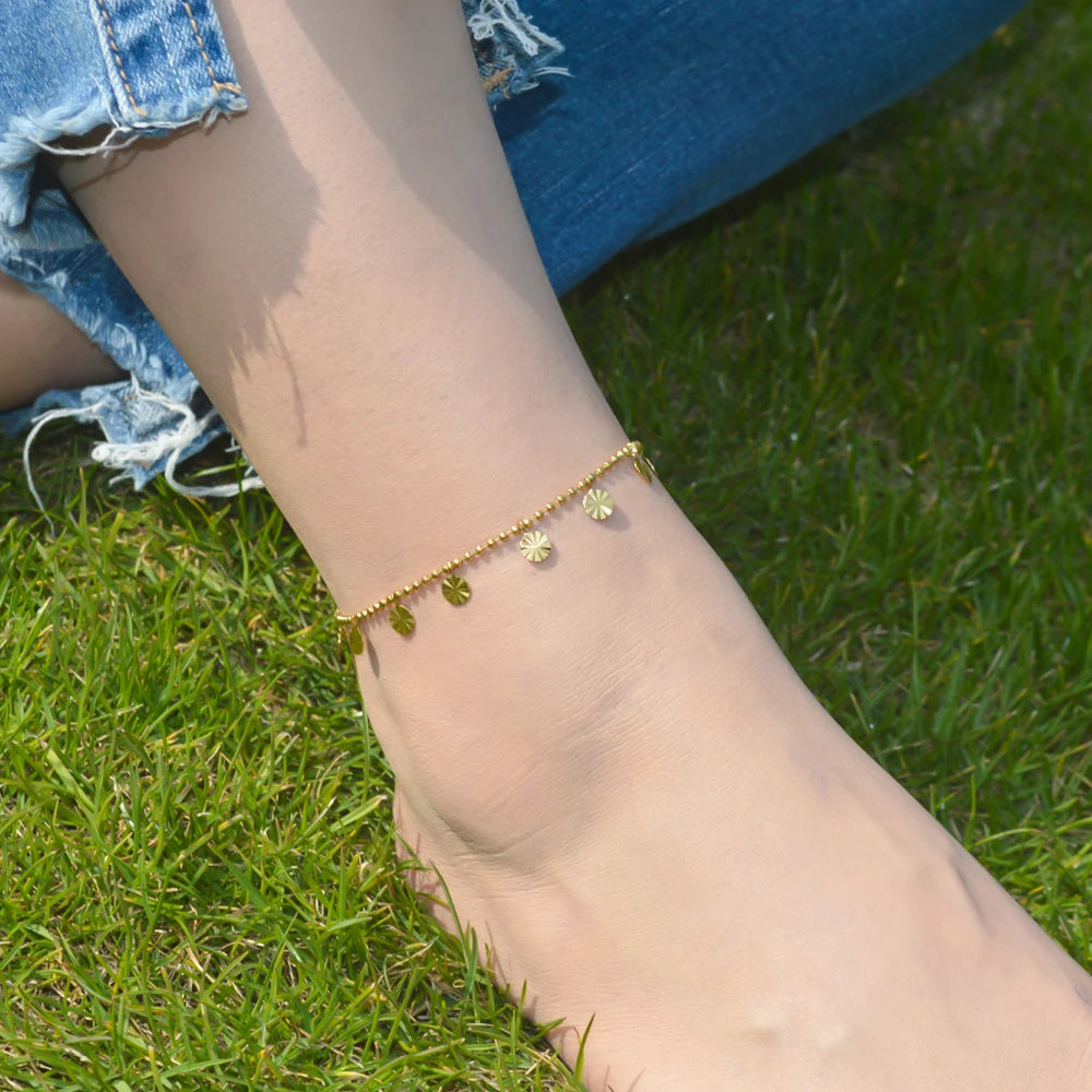 2024 Summer New Gold Color Anklets For Women Stainless Steel Firga Chain Feet Jewelry Layered Link Chain Accessory