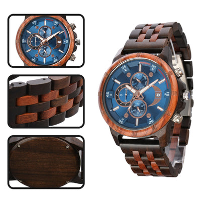 Wooden Wrist Watches For Men Fashion Quartz Wristwatches With Clock Date Week Timepieces Wood Wach Box for Him reloj hombre