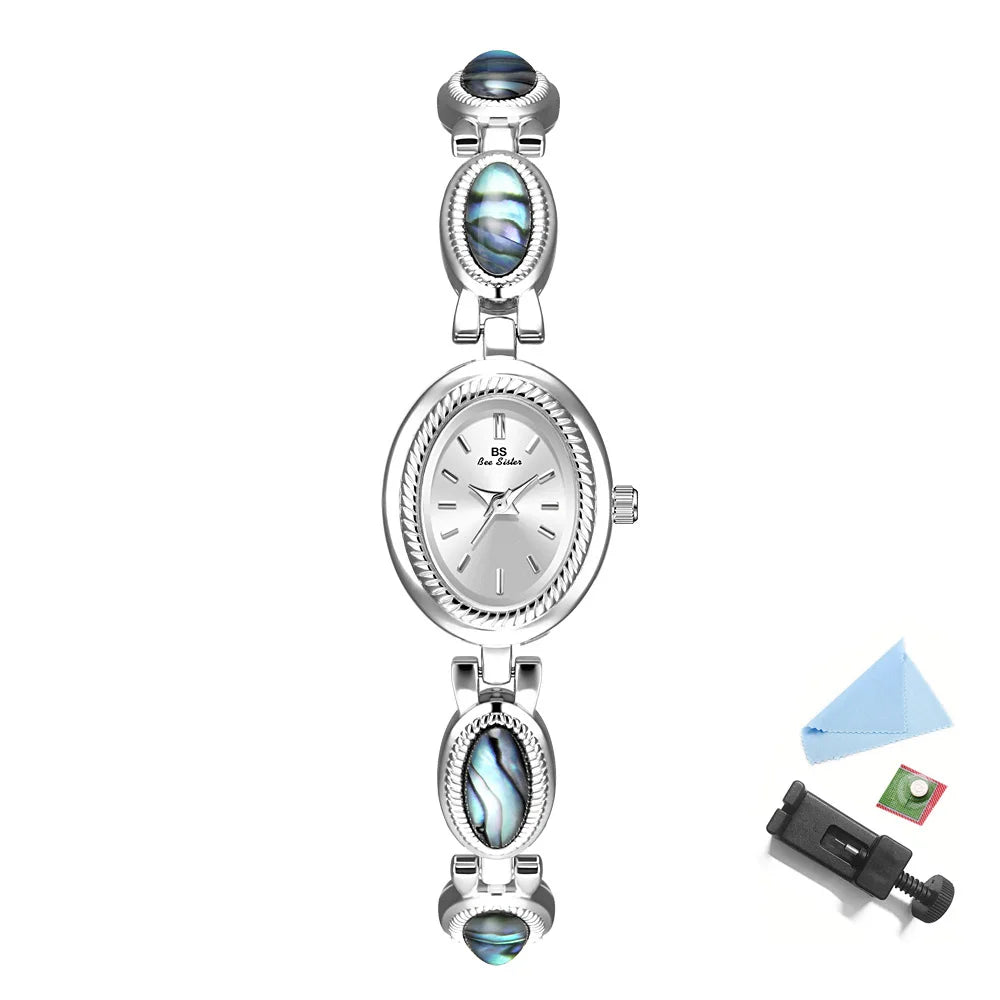 Watches For Woman Elegant Vintage Black Gold Shell Bracelet Ladies Small Dial Oval Quartz Dress Watch