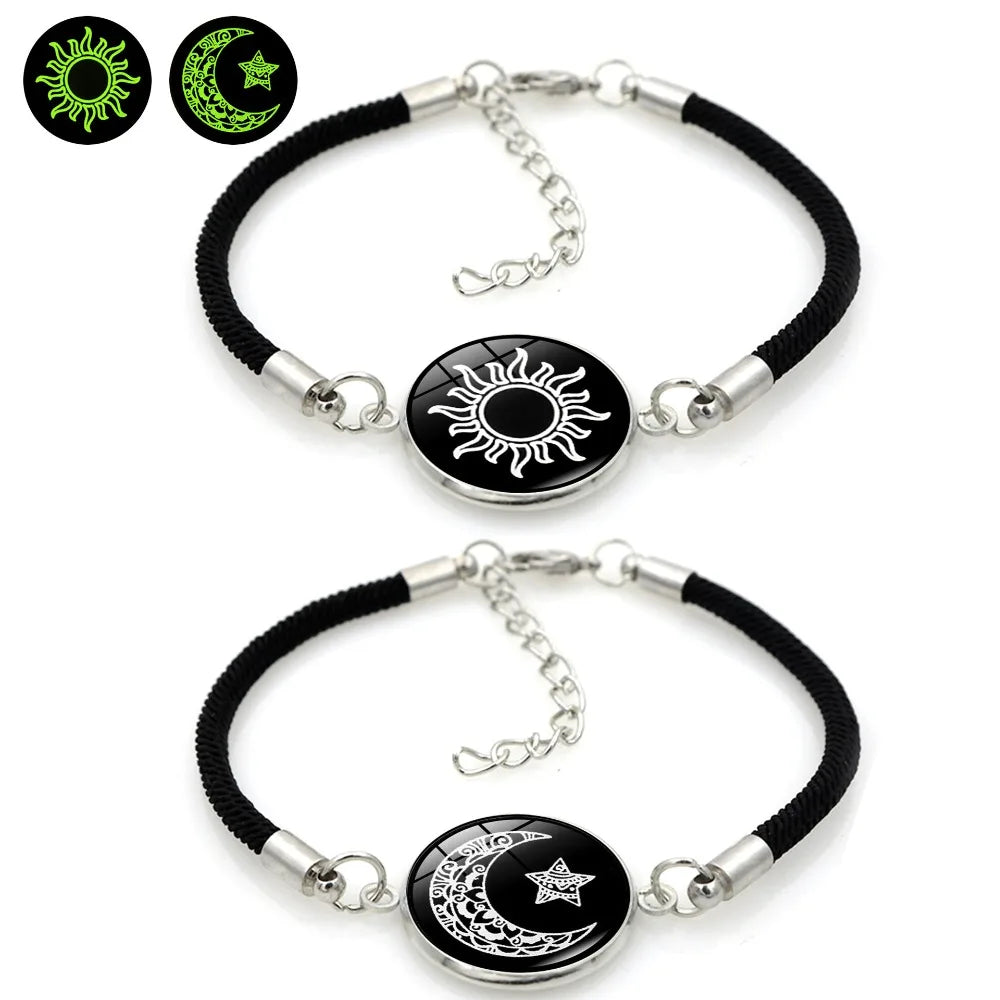 2 PCS/Set Couples Bracelet for Women Lover Luminous Sun Moon Rope Charm Friendship Girlfriend Party Jewelry Gift