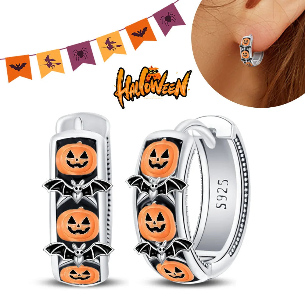 Halloween Party Cute Pumpkin Bat Ring Earrings 925 Silver Earrings For Women Punk Men's Earrings Fit Women Party Jewelry Gift