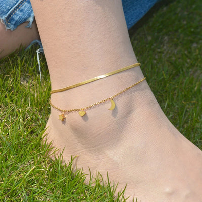 2024 Summer New Gold Color Anklets For Women Stainless Steel Firga Chain Feet Jewelry Layered Link Chain Accessory