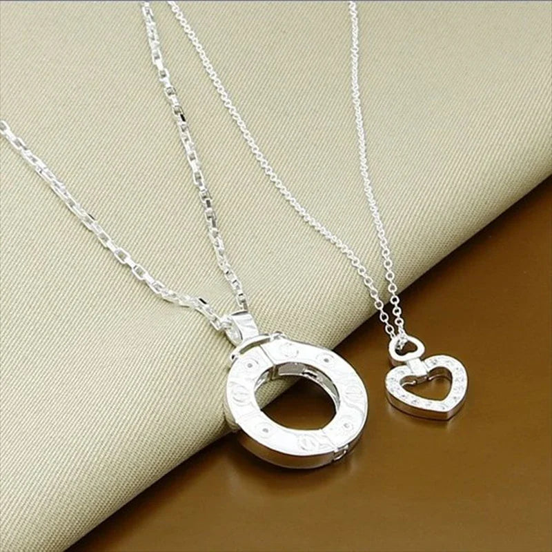 Couple Necklace 925 Silver Heart Circle Men & Women Love Gift Set Chain
