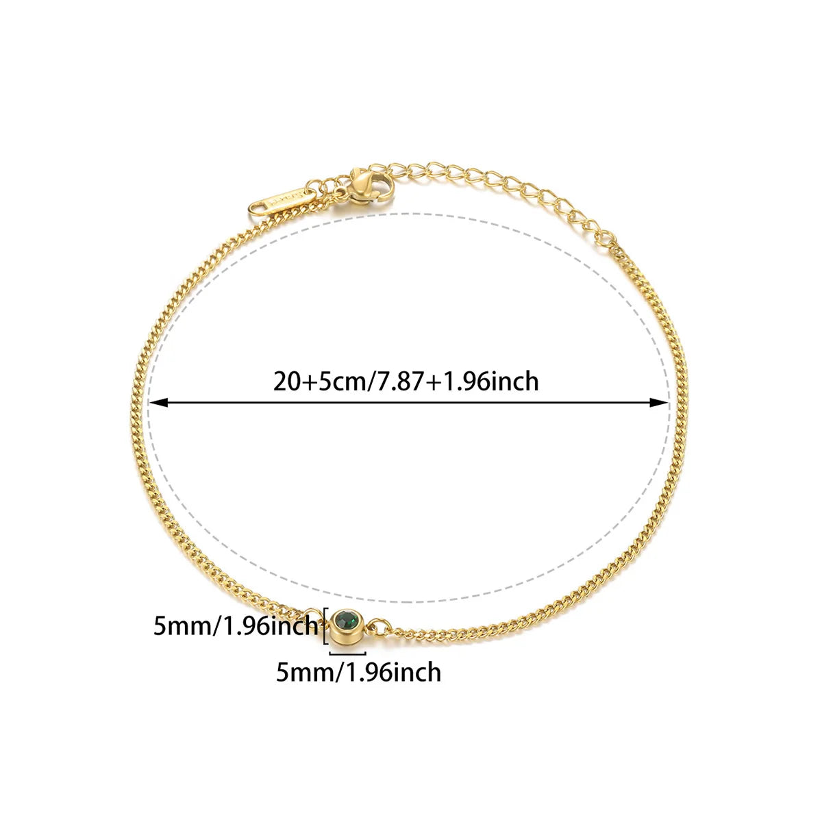 Water-Resistant Colorfast Summer Chain Anklets With Birthston For Women Fashion Gold Color Stainless Steel Feet Jewelry Beach