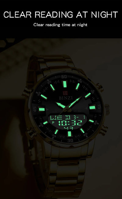 Men Watches 2025 Top Brand Luxury relogio masculino Gold Stainless Steel Band Wrist Watch For Male Clock Men Dual Display watch