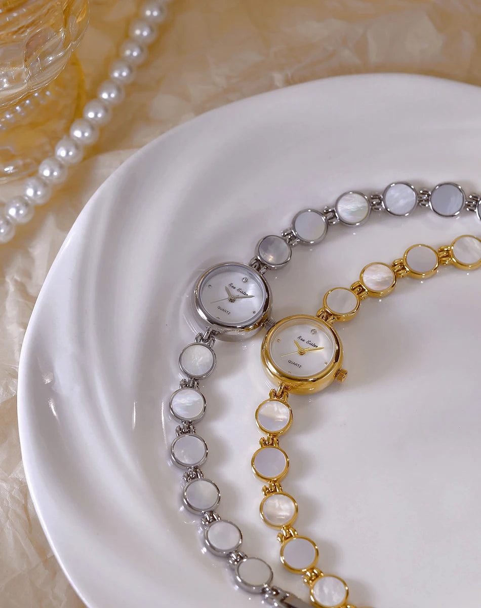 Watches For Woman Elegant Vintage Black Gold Shell Bracelet Ladies Small Dial Oval Quartz Dress Watch