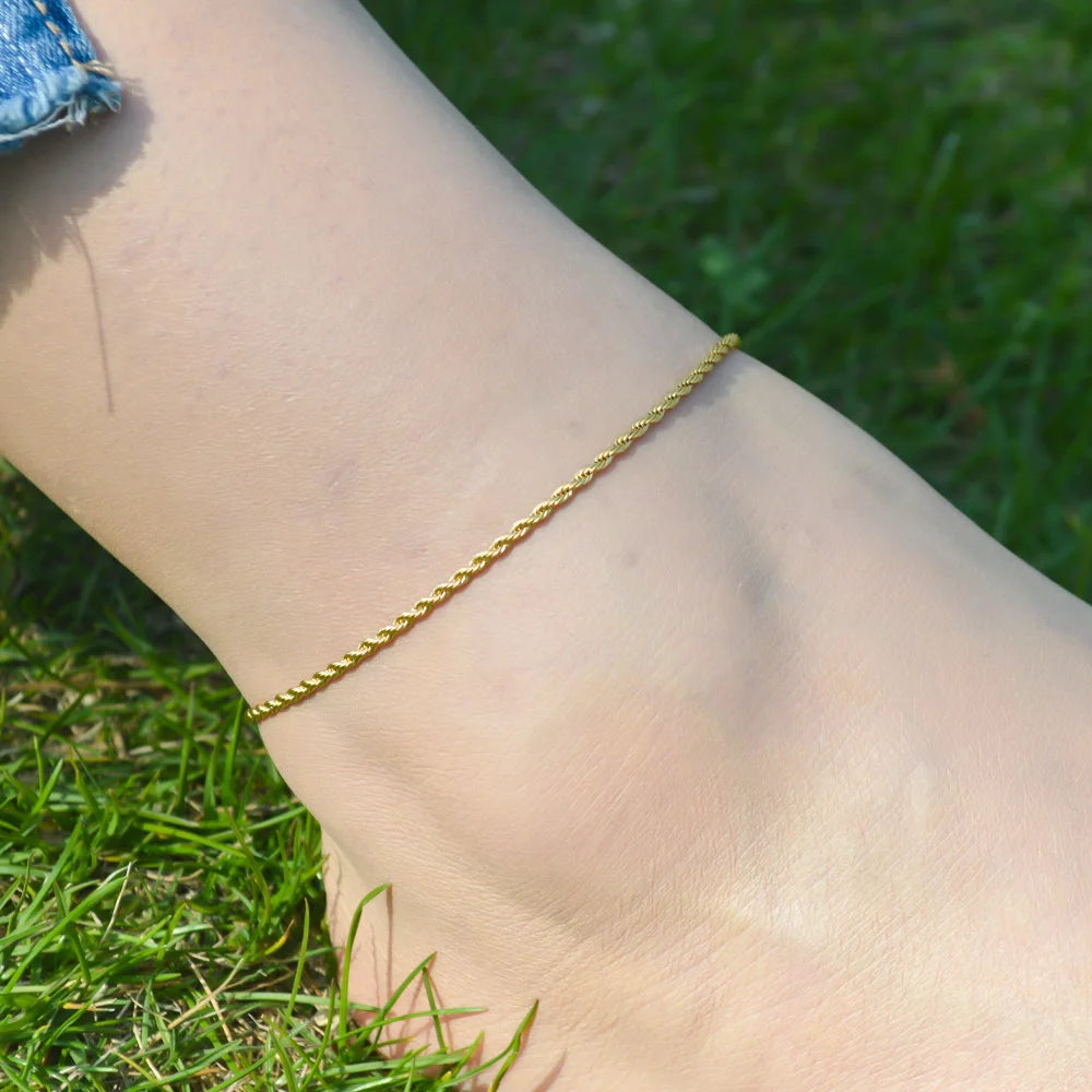 2024 Summer New Gold Color Anklets For Women Stainless Steel Firga Chain Feet Jewelry Layered Link Chain Accessory