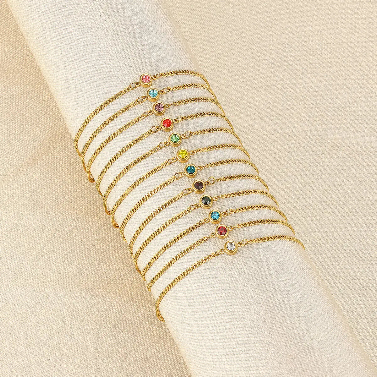 Water-Resistant Colorfast Summer Chain Anklets With Birthston For Women Fashion Gold Color Stainless Steel Feet Jewelry Beach