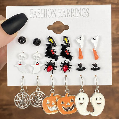 IFMIA Punk Fashion Black Spider Earrings Set for Women Girls Men Hip Hop Halloween Festival Skull Earring Christmas Jewelry Gift