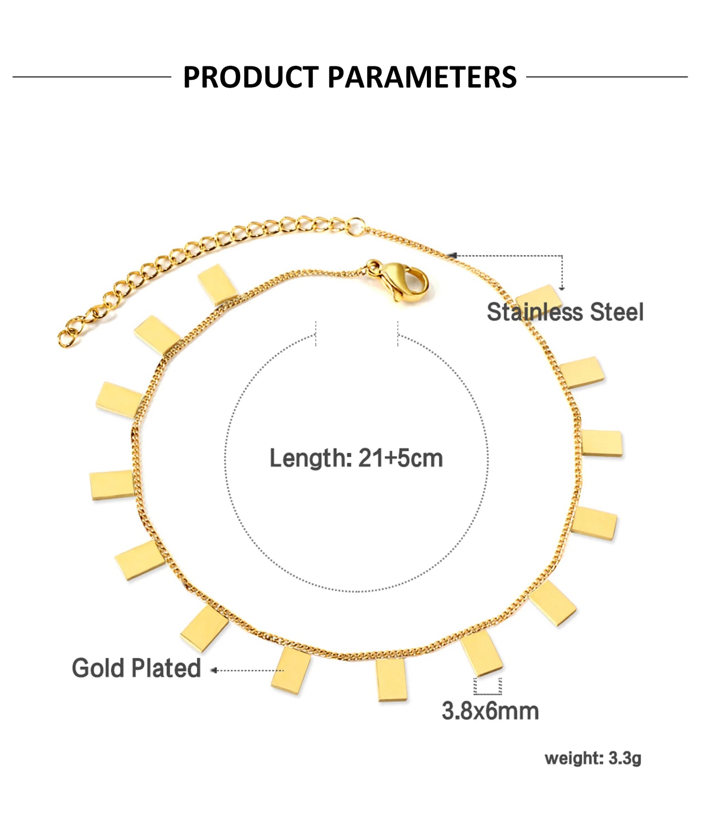 LUXUSTEEL Geometric Anklets for Women Rectangle Bracelet on Leg Stainless Steel Women's Chain Anklets Wedding Party Jewelry