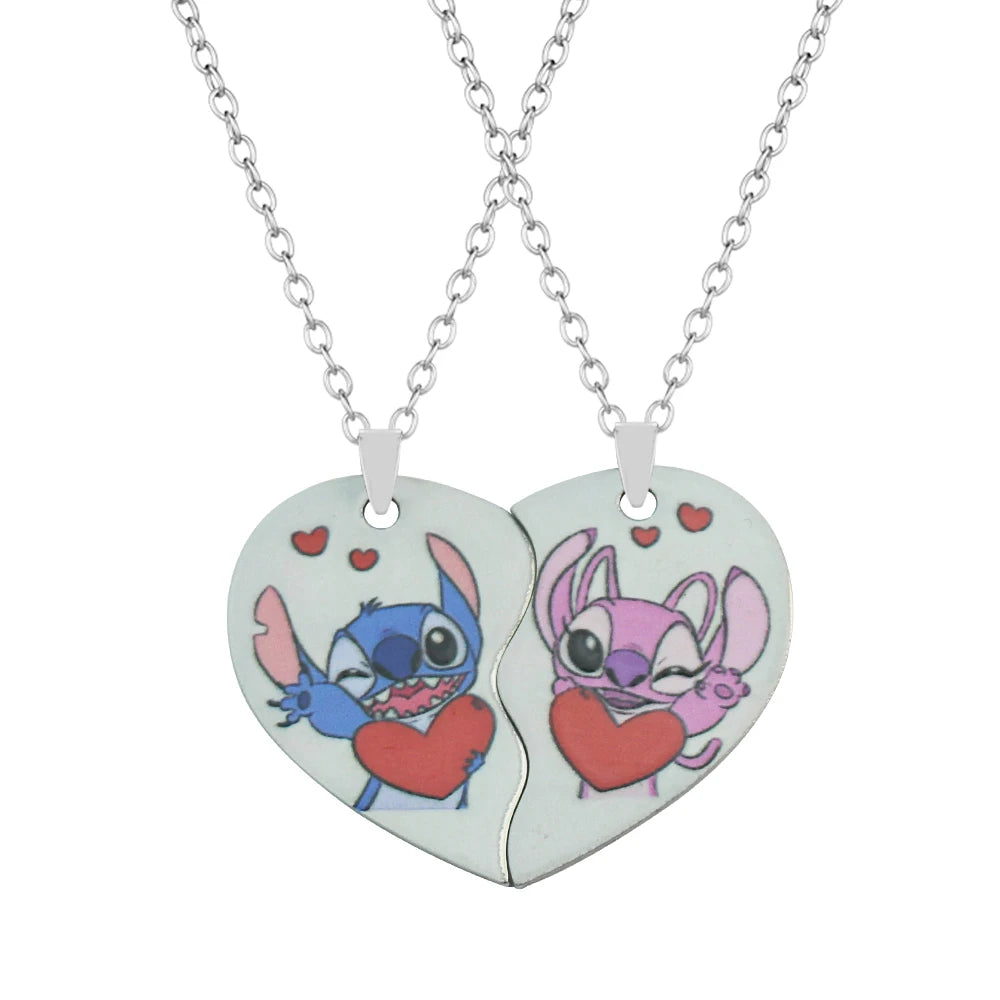 Anime Stitch Couples Necklace Kawaii Lilo & Stitch Best Friend Heart-shaped Necklace Cartoon Woman Girl Gifts