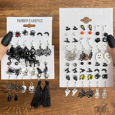 IFMIA Punk Fashion Black Spider Earrings Set for Women Girls Men Hip Hop Halloween Festival Skull Earring Christmas Jewelry Gift