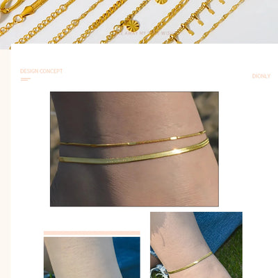 2024 Summer New Gold Color Anklets For Women Stainless Steel Firga Chain Feet Jewelry Layered Link Chain Accessory