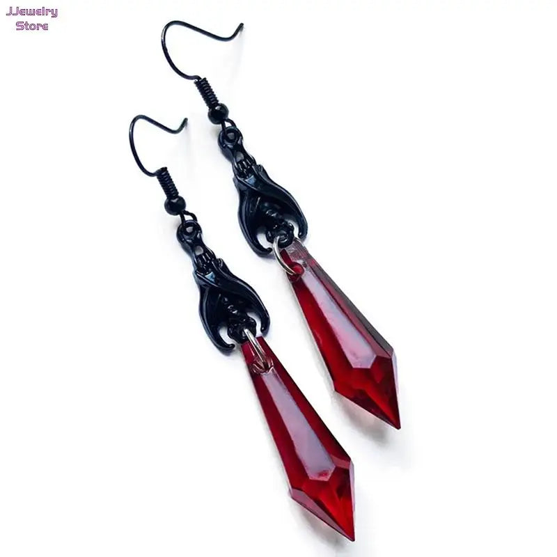 Bat Earrings with Red Teardrop Beads, Earrings, Gothic Jewelry, Alternative Jewelry, Gothic Gift for Her, Bat Lover, Halloween