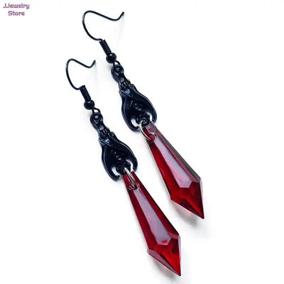 Bat Earrings with Red Teardrop Beads, Earrings, Gothic Jewelry, Alternative Jewelry, Gothic Gift for Her, Bat Lover, Halloween