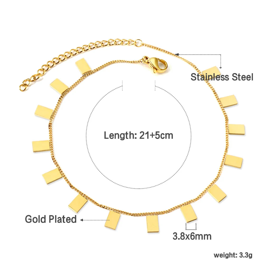 LUXUSTEEL Geometric Anklets for Women Rectangle Bracelet on Leg Stainless Steel Women's Chain Anklets Wedding Party Jewelry