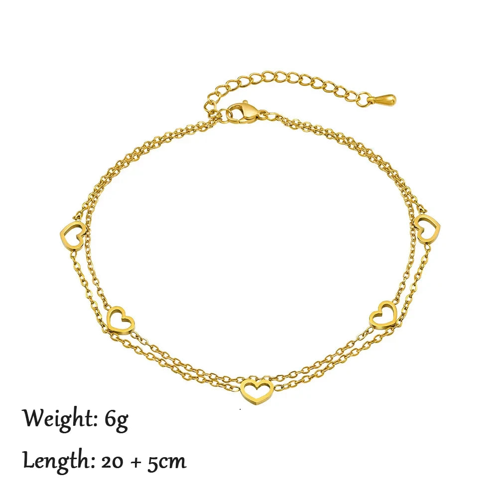 2024 Summer New Gold Color Anklets For Women Stainless Steel Firga Chain Feet Jewelry Layered Link Chain Accessory